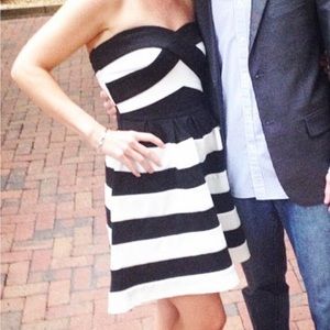 Strapless Sweetheart Black and White Dress with Full Skirt